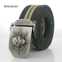 【CC】 BOKADIAO-Cinto de lona militar para homens e mulheres fivela metal jeans cintos táticos do exército cinta na cintura luxo caveira masculino