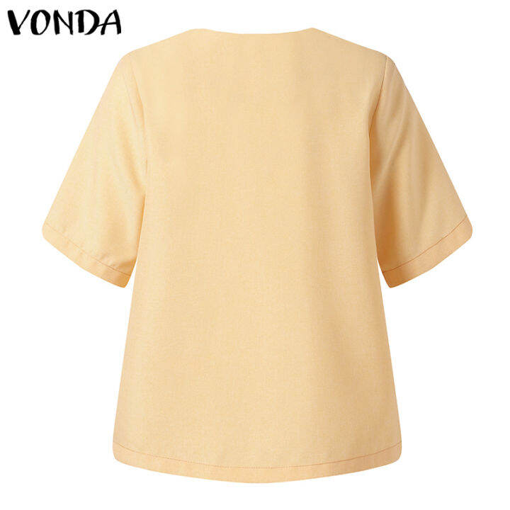 จัดส่งฟรี-เสื้อเบลเซอร์คอกลมแขนสั้นสำหรับผู้หญิง-fancystyle-vonda-โอแอลที่ทำงานกระดุมแถวเดียวชุดออกกำลังกายแบบทึบ