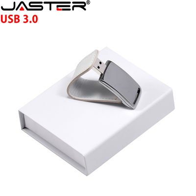 Hot JASTER (โลโก้ฟรีกว่า10ชิ้น) USB 3.0 Leather Shell รุ่นกล่อง Pendrive 4GB 8GB 16GB 32GB 128GB Usb Flash Drive U Disk ของขวัญ