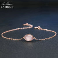 LAMOON Rose Quartz Bracelet For Women Gemstone 925 Silver Bracelet 18K Rose Gold Plated Fine Jewelry Simple Style LMHI023