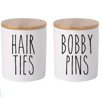 2Pcs Bobby Pins Hair Ties Jars Canister Can Labels Sticker Decal Vinyl Bathroom Organizers Home Decor