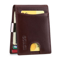 Rfid Genuine Leather Mens Front Pocket Wallet with Money Clips and Id Window Wallet Slim Card Holder Wallet Clip Metal