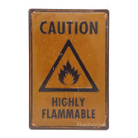 ป้ายสังกะสีวินเทจ Caution : Highly Flammable! (ปั๊มนูน), ขนาด 20x30 ซม.