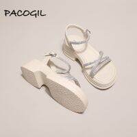 【Ready】? Parker Jill rhinestone Roman sandals womens summer thick-soled fairy 2023 new summer all-match one-word sandals