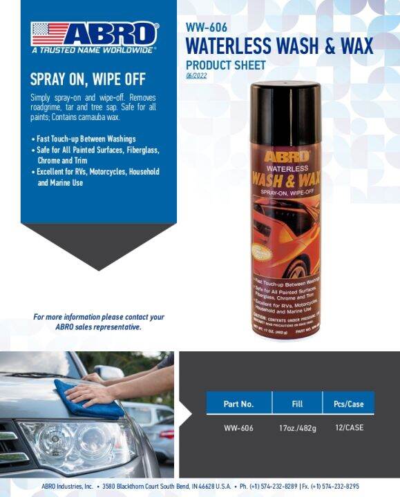ABRO WATERLESS CAR WASH & WAX482G(100 USA PRODUCT) Lazada