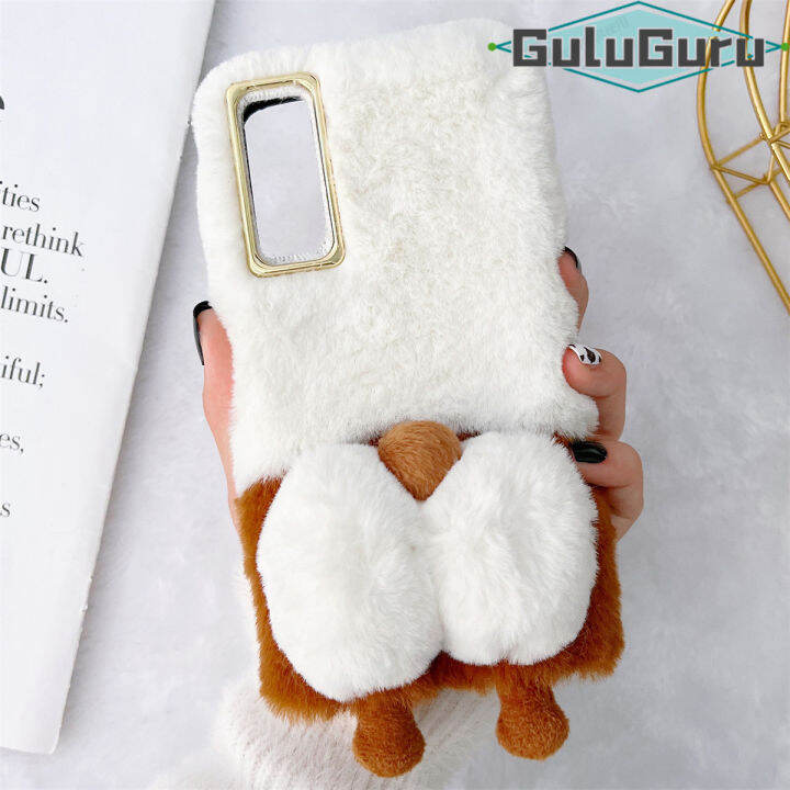 สำหรับ-oppo-reno2-reno3-reno4-reno5-reno6-reno7-z-ค้นหา-x3-pro-furry-case-น่ารัก-corgi-สุนัขหางกรณีกลับ-super-นุ่มตุ๊กตาของเล่น-plush-faux-fur-ขนปุยป้องกัน