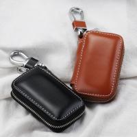 【2023】Genuine Leather Car Key Fob Case Cover Keychain Zipper Bag Protector Car Key Pouch Bag Case Wallet Holder Chain Strage bag Pocke