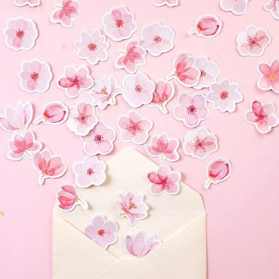 imoda 45Pcsbag Pink Cherry Blossom Stickers Diary Journal Flakes Scrapbooking DIY Decorative Stickers