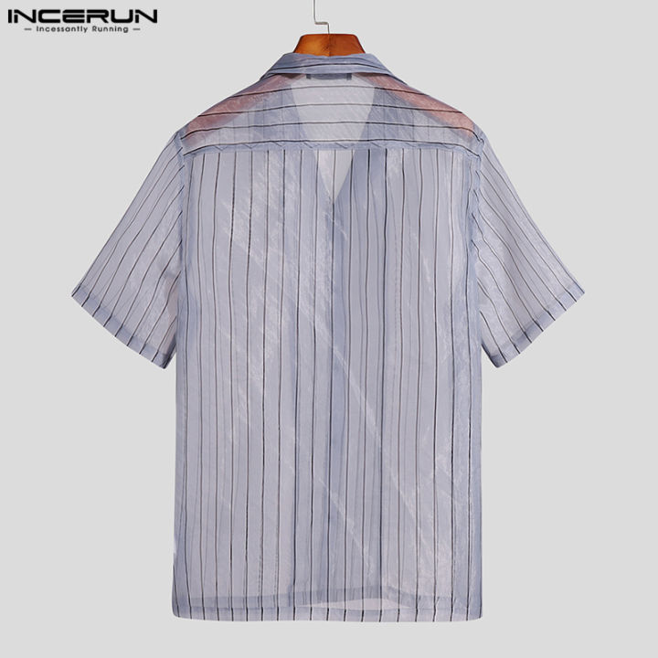 incerun-เสื้อยืดผู้ชายซีทรูแขนสั้นลายทางเสื้อทีเสื้อวันหยุด-ชุดลำลอง-3