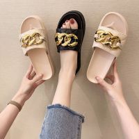 Hot sell Summer Shoes for Women Platform Slippers Fashion Chain Decoration Flip Flops Luxury Slides Outside Beach Shoes Black/Beige