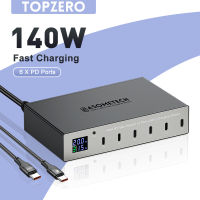 TOPZERO 140W 6 PD ที่ชาร์จความเร็วสูง30W หลายประเภท C พร้อมจอแสดงผล LED แท่นชาร์จสำหรับโทรศัพท์14 13 Pro Max แผ่น Xiaomi Samsung