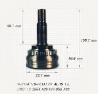 OEM หัวเพลาขับ หัวเพลาขับนอก โตโยต้า อัลติส ลิโม่ TOYOTA ALTIS LIMO 1.6 ปี 2004 มี ABS ฟันนอก 26 ฟันใน 24 บ่าซีล 58 ยี่ห้อ E1 TO-813A