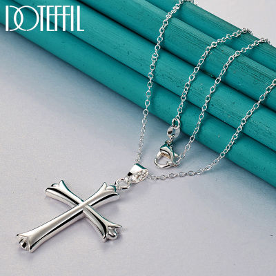 DOTEFFIL 925 Sterling Silver 16-30 Inch Snake Chain Cross Pendant Necklace For Women Man Fashion Wedding Party Charm Jewelry
