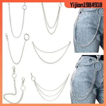 New Men Silver Metal Short Wallet Jeans Chains Trousers KeyChain Biker 3  Strands Jeans Waist Chain