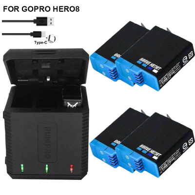 คุณภาพสูง Decode Go Pro Hero 8แบตเตอรี่ + 3พอร์ต TYPE-C สำหรับ Gopro Go Pro Hero 5 6 7 8อุปกรณ์เสริมกล้องสีดำ gift