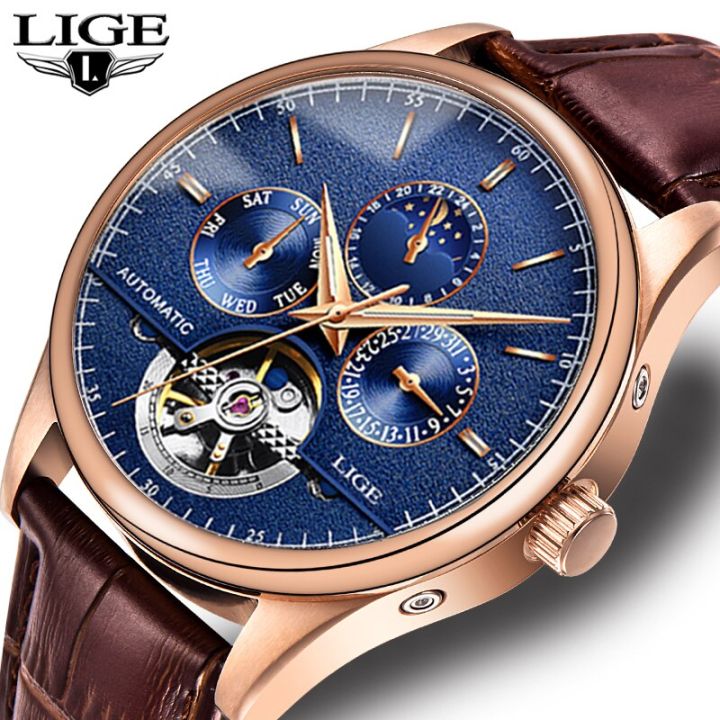 lige-6826-plus-นาฬิกาข้อมือนาฬิกาหนังแท้กันน้ำนาฬิกานาฬิกากลไกนาฬิกาอัตโนมัติวินเทจผู้ชายคลาสสิก