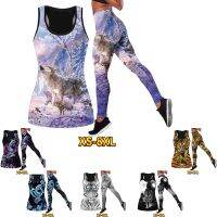 Young Casual Women Fall/winter Vest Set Fashion Breathable Animal Print Sports Running Yoga Pants XS-8XL