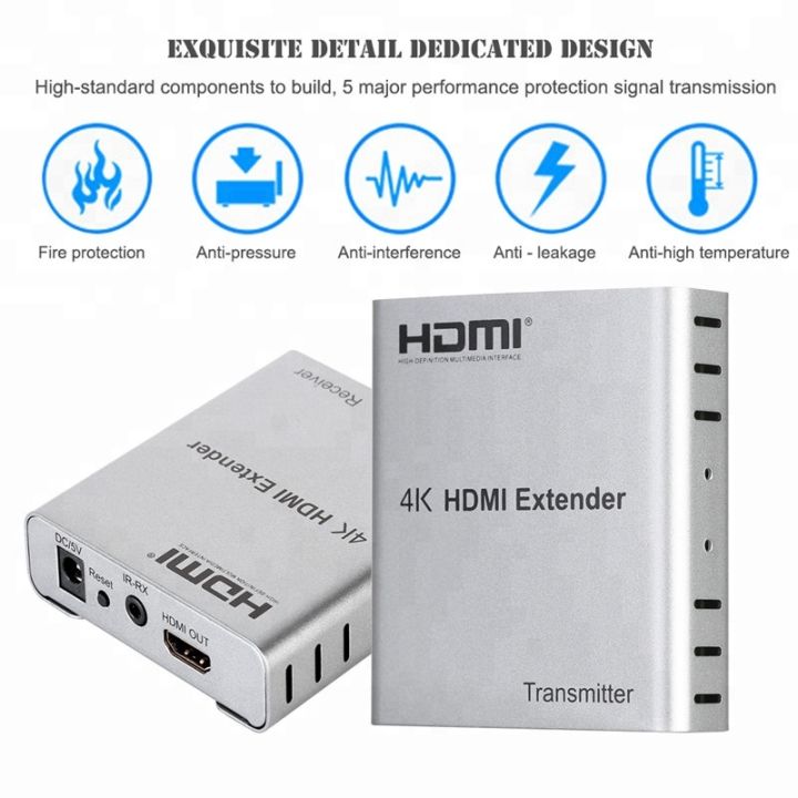 4k-hdmi-extender-เพื่อ-rj45ผ่าน-cat5e6เครือข่าย-lan-ethernet-พร้อม-ir-50m