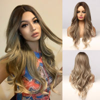 LOUIS FERRE Long Wavy Wigs Ombre Light Blonde Synthetic Wigs for White Women Middle Part Heat Resistant Fiber Daily Cosplay Wigs