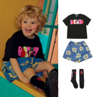 「สินค้าลิขสิทธิ์แท้」Iris kids 23 SS IKS050-IKP050 BeBe Black T-shirt-sunflower Denim pant  เสื้อผ้าเกาหลีเด็ก เสื้อ กางเกง ถุงเท้า