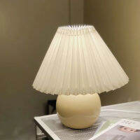 Vintage Pleated Lampshade Ceramic Light Room Beside Table Lamp for Home Decoration Bedside Lamp Ceramic Base Night Light