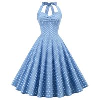 【Ladies shop】งานเลี้ยงค็อกเทลลายจุด1950S 40S SwingSummerCasual Dress