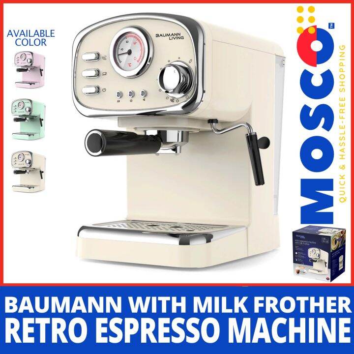 Baumann Retro Espresso Machine with Milk Frother Dual coffee filter holder Overheating and