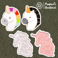 ʕ •ᴥ•ʔ ✿ พร้อมส่ง : เข็มกลัดเซ็ทคู่ม้ายูนิคอร์นสีดำและสีเรนโบว์ | Black &amp; Rainbow Unicorn Enamel Brooch Pin Set.