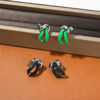 New BV Green Leather Stud Earrings European and American Fashion Commuter Essential Simple Cold Style Earrings for Women