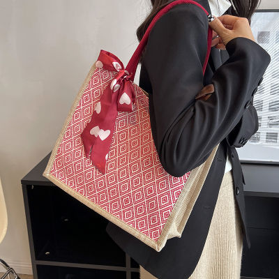 High-Grade Portable Commuter Bag Large Capacity Linen Tote Bag Female 2023 New College Student Shoulder Bag For Class