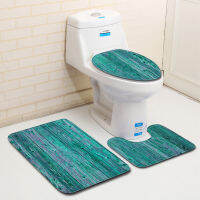 Zeegle Wood Printed 3pcs Bath Mats Set Non-Slip Bathroom Carpet Doormat Decor Toilet Seat Cover Rug Bathroom Mats Set Shower Rug