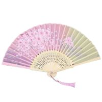 Ancient Style Folding Fan Portable Bamboo Fan Peach Blossom Craft Pink Dance Fan Wedding Party Gift Craft Ornament Decoration