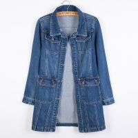 Women Denim Jackets Spring Autumn Long Sleeve Pockets Mid-Length Jean Coat 2023 Fashion All Matched Outerwear