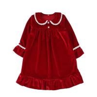 Peter Pan Collar Children Button Up Red Velvet Boy Baby Sleepwear Kids Christmas Pyjamas Sets