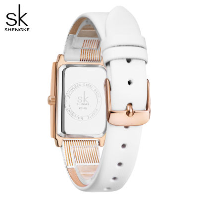 Shengke New Designer Watch For Women White Rectangle Ladies Wristwatch Elegant Leather Band Quartz Movement Relogio Feminino