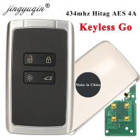 Jingyuqin กุญแจศิลปะ4BTN 434Mhz Hitag AES 4A Pcf7953m สำหรับ Renault Megane 4 Talian Kadjar Espace 5 Keyless Go Entry Key