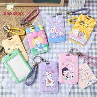 LAOO เคสป้องกันบัตรลายการ์ตูนรูปกระเป๋าเด็กผู้หญิงนักเรียนหญิงรูปสัตว์พวงกุญแจเชือกสั้นซองใส่บัตรกระเป๋าใส่บัตรเครดิต