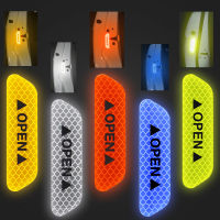 4PCSSet Car Door Stickers Universal Tape Safety Warning Mark OPEN High Reflective Tape Auto Driving Safety Reflective Strips