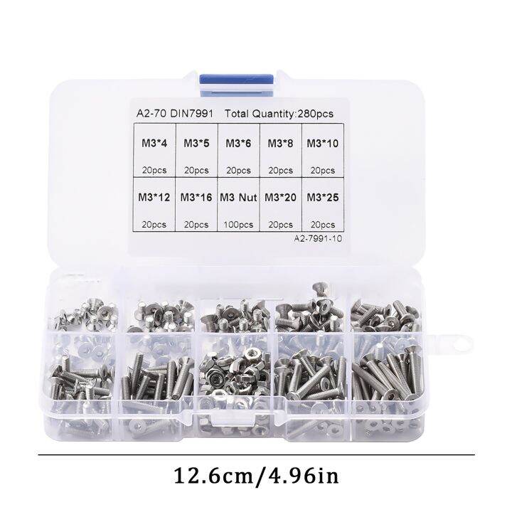 280-buah-set-kotak-sekrup-heksagonal-kepala-countersink-304-baja-tahan-karat-perdagangan-luar-negeri-mur-m3