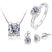 【lz】✶◐✥  Butterflyiss Moissanite Conjunto De Jóias De Diamante para As Mulheres Anéis De Casamento Brincos Colar Presente De Noiva GRA 925 Sterling Silver Festa