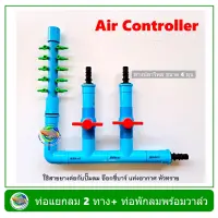 Air Controller ท่อแยกลม แบบมี 2 วาล์ว + ท่อพักลม 10 รู สีฟ้า สำหรับต่อปั๊มลม อ๊อกซี่บาร์ oxybar แท่งอากาศ