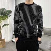 CODChuang Long Autumn And Winter Fashion Trend Striped Sweater Men S Long-Sleeved T-Shirt Elastic Handsome Wild Round Neck Pullover Bot