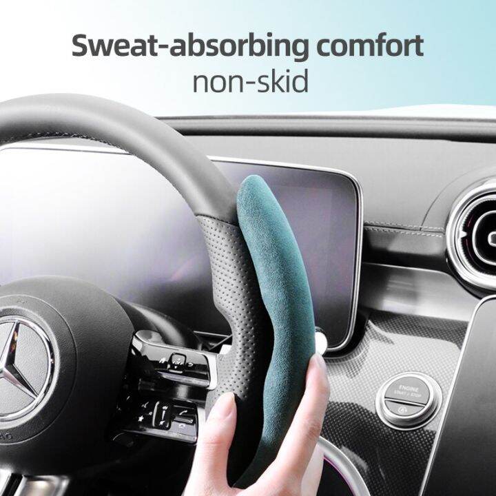 alcantara-สำหรับปอร์เช่คาเยนน์มาแคน911บอกซ์เตอร์718เคสพวงมาลัยรถยนต์กันลื่น38ซม-15นิ้วอุปกรณ์เสริม