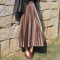 【CC】ﺴ☏  Pleuche Pleated Skirt Autumn/winter Mid-length High-waisted Fashion A-line Y2k Gothic Mujer Faldas