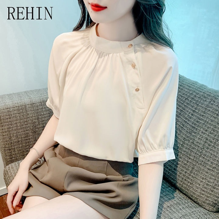 rehin-เสื้อคอกลมผู้หญิงสไตล์ฝรั่งเศสเสื้อครึ่งตัวสตรีหวานแหววอ่อนโยนสำหรับฤดูร้อน2023