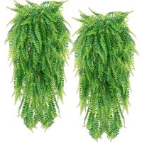 2 pcs 80cm Artificial Hanging Ferns Plants Vine Fake Ivy Boston Fern Hanging Plant Outdoor UV Resistant Plastic Plants (Green)