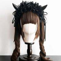 Gothic Devil Horns รูปร่างผม Hoop ผู้หญิงแถบคาดศีรษะแต่งหน้าสำหรับวัยรุ่นการถ่ายภาพคอสเพลย์อุปกรณ์เสริมผม