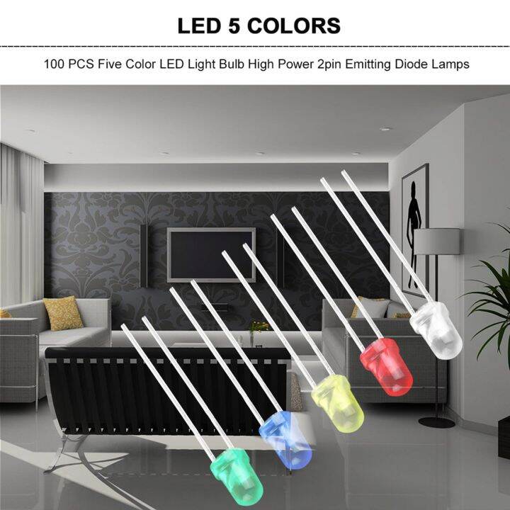 สินค้าขายดี100ชิ้นลูกปัด-led-ประสิทธิภาพสูงหลอดไฟ-led-ห้าสีหลอดไฟไดโอด2ขา