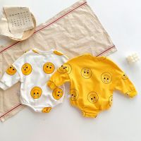 Newborn Cute Cartoon Smiley Long-sleeved Sweater Bodysuit Infants Girl Boy Cotton Jumpsuit Baby Clothes 0-24 Months