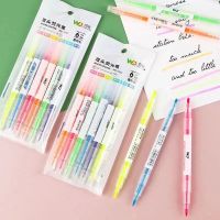 6 Pcs/set Creative double-headed highlighter markers DIY Album diary student stationery marker pen graffiti hand account pen